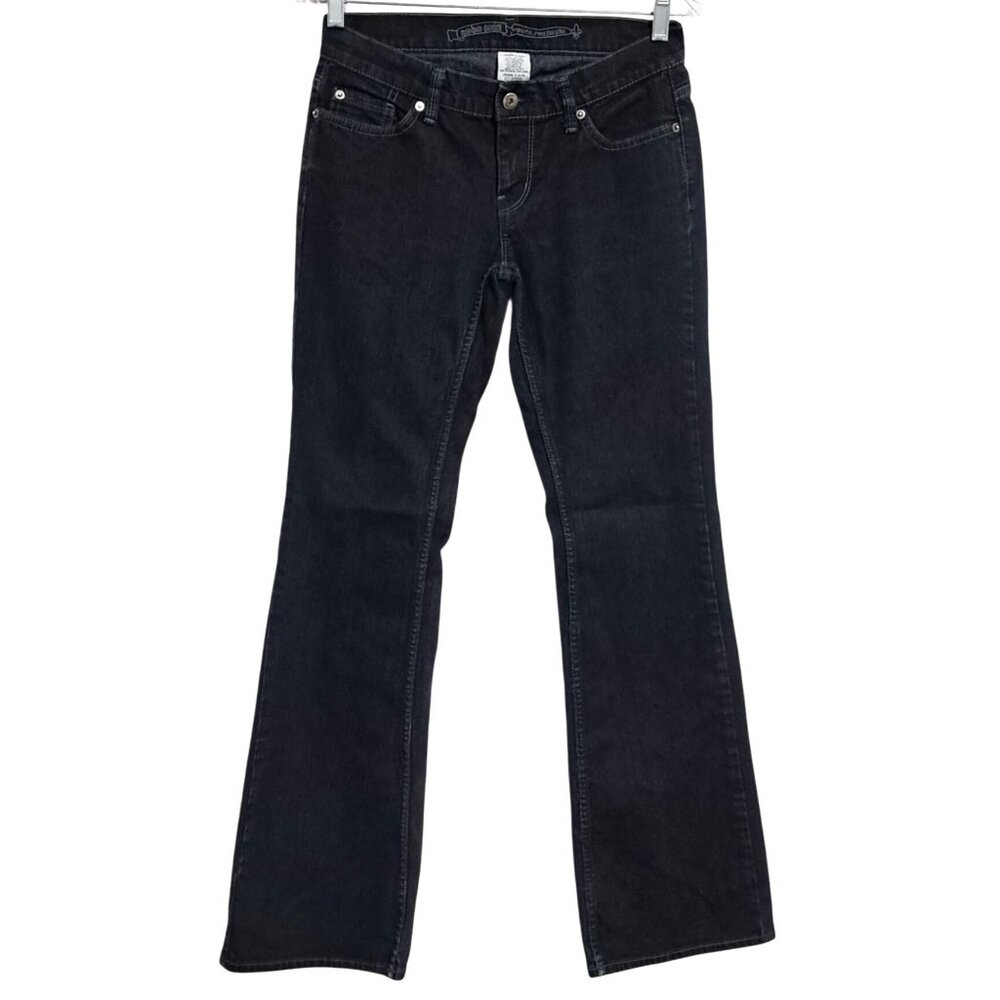 Y2K Flare Jeans Black Denim Size 5 L Low Rise Stretch by Nobo No Boundaries